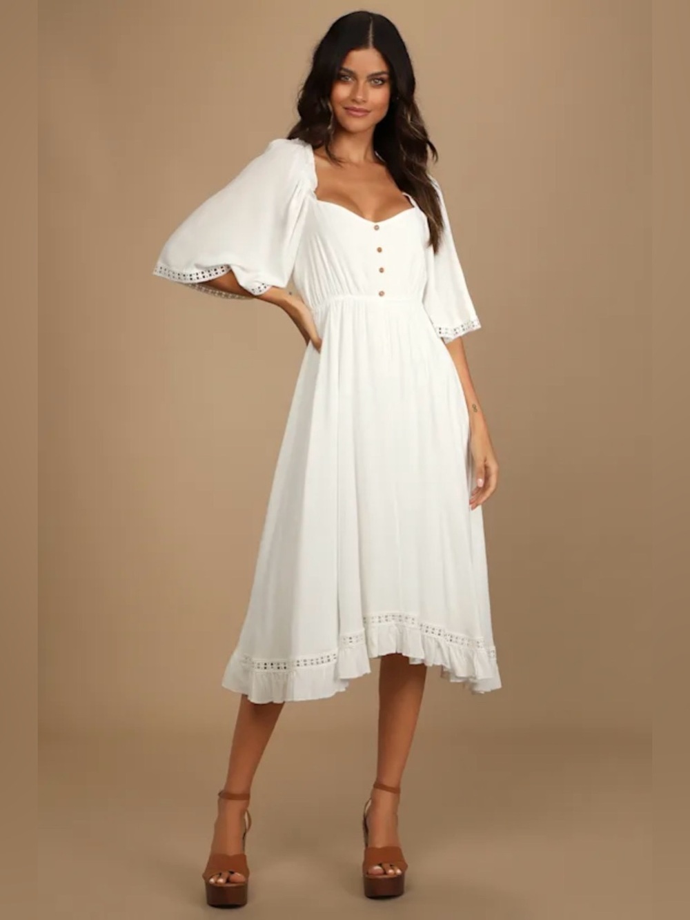 NWOT Lulus My Darling Love White Three-Quarter Sleeve Handkerchief Dress